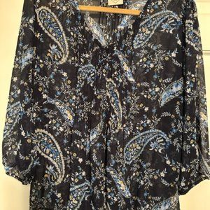 St Johns Bay V Neck Blouse Sheer Blue Paisley Size XL